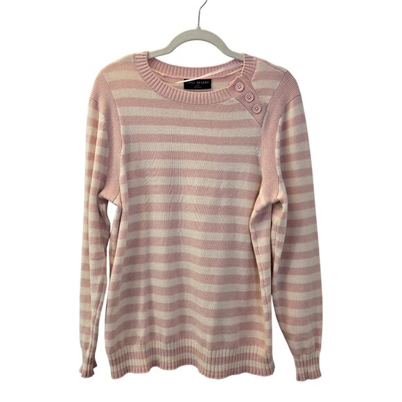 Lane Bryant Striped Button Embellished Crewneck Sweater Size 14/16 - Picture 1 of 5